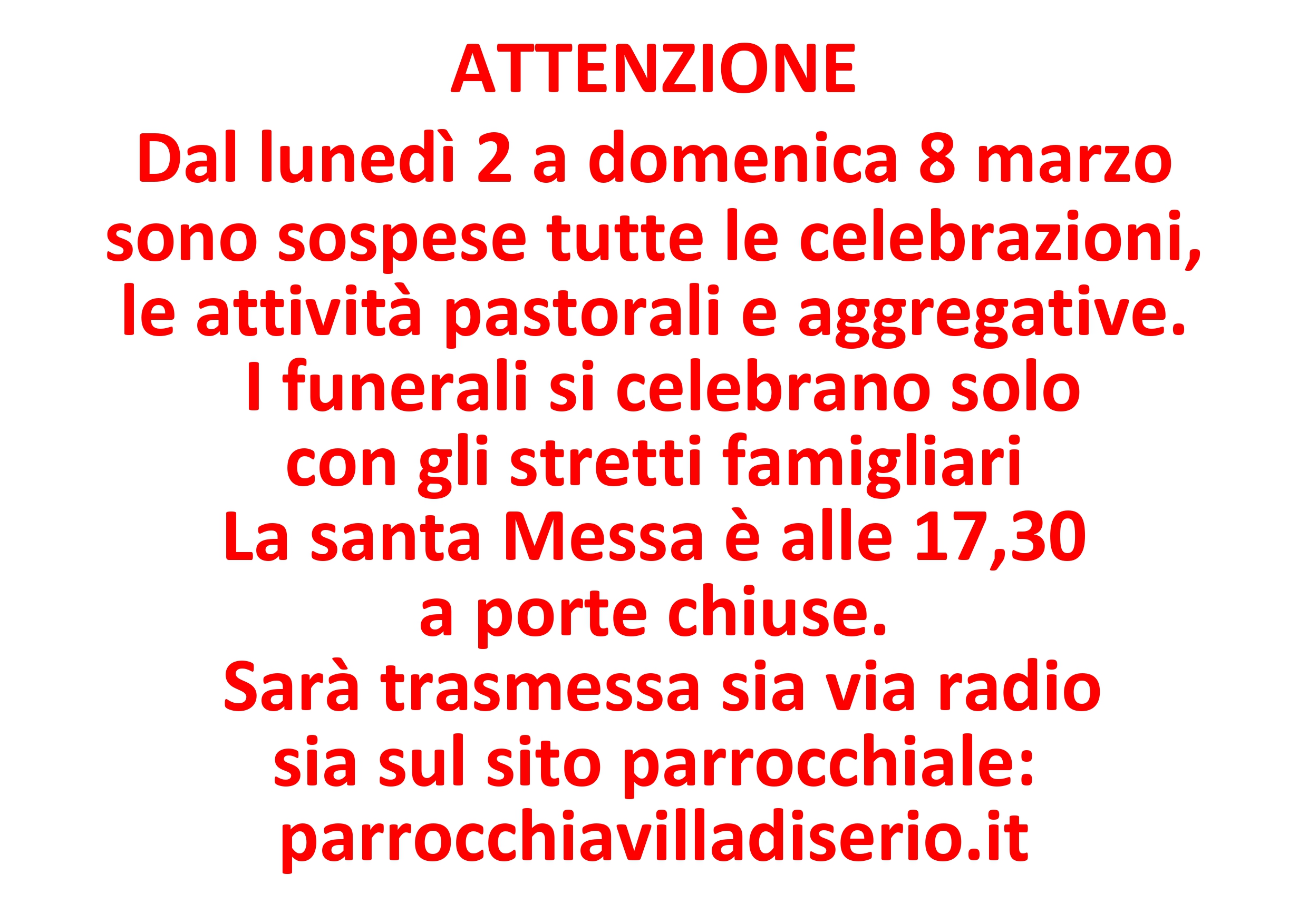Sospensione Attività Marzo 2020