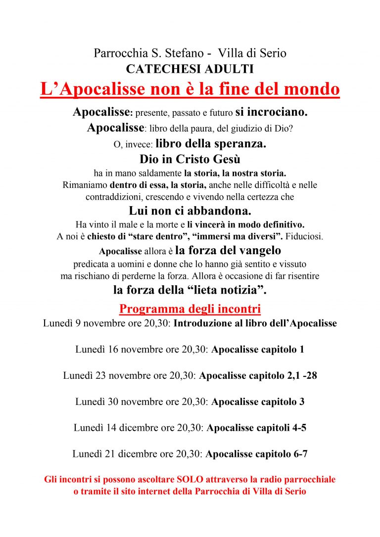 Catechesi Adulti - l'apocalisse non è la fine del mondo 2020