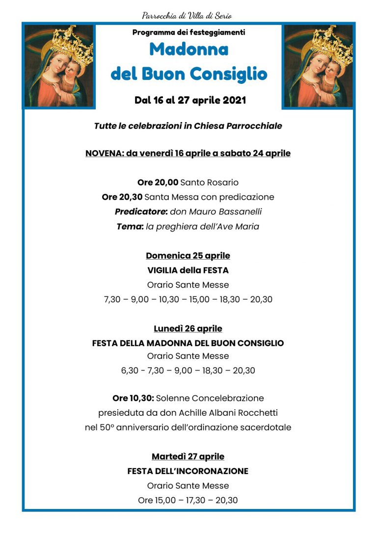 Programma Festa della Madonna 2021 villa di serio